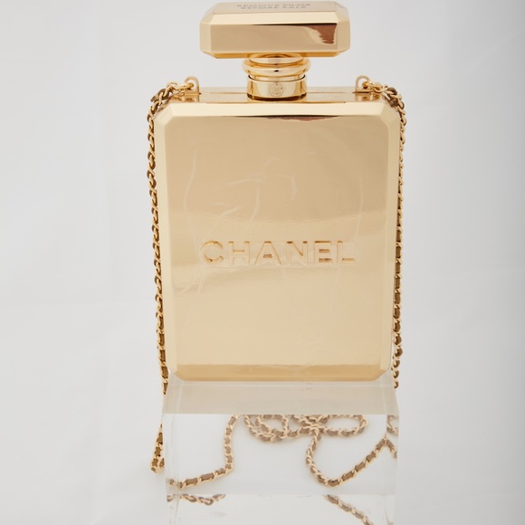 CHANEL GOLD METAL PERFUME BOTTLE EVENING BAG - Picture 2 of 7